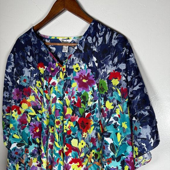 Winlar Kimono House Dress Colorful Floral Watercolor One Size Fits Most - Picture 4 of 12